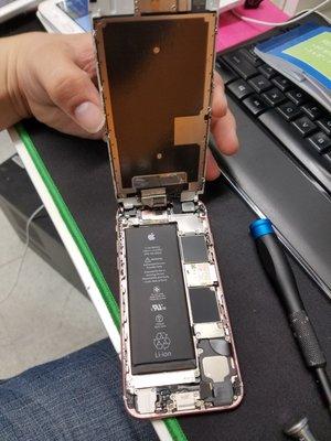 Inside of a water damaged iPhone 6s.