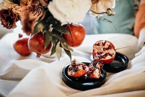 Florals and decor on the welcome table