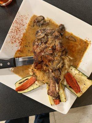 Smothered Pork chop (the favorite amongst the adults that tried it and the ribeye steak).