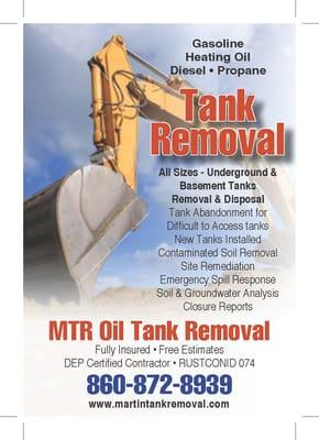 MTR offers an in-basement oil tank exchange program for older, leaking, or sludge-plugged in-basement, in-garage, or in-ground