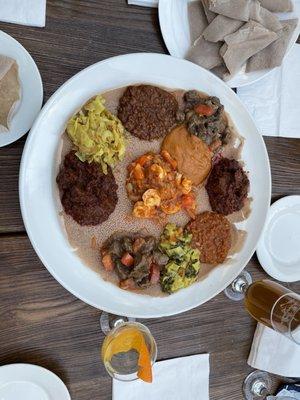 Beef Tebsi, Shrimp Tebsi, Tsebhi Beghe and veggie sides