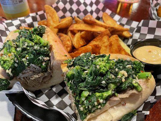 Pork with Broccoli Rabe & potato wedges