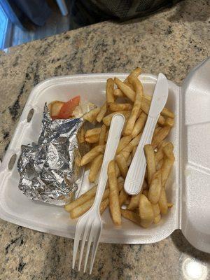 Chicken gyro dinner with fries and salad (not pictured)