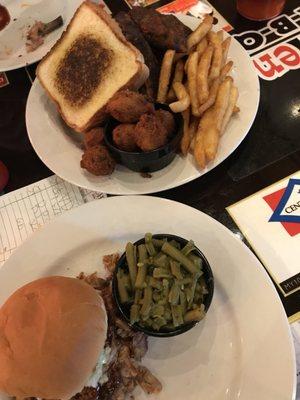 TOP: variety dinner Bottom : pulled pork sandwich