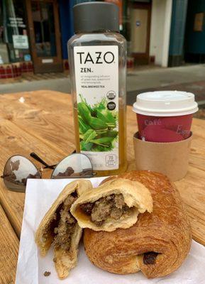 Empanada, Chocolat' Croissant, French Roast. Just okay. However my Zen Tea from Tazo hit the spot.