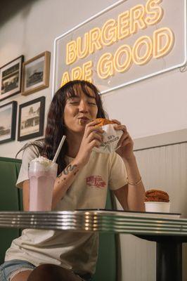 our indoor dining room is perfect for those fresh burger smiles