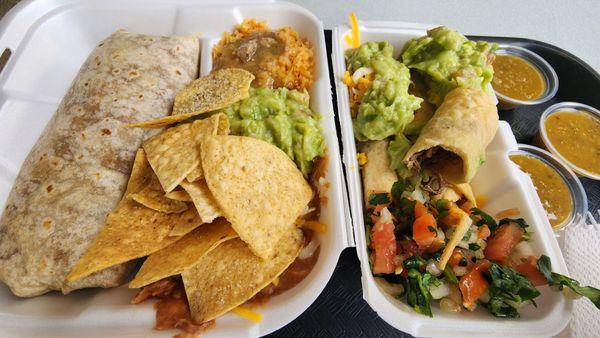 My go to #0 bean & cheese combo and the taquitos special with plenty of green sauce.