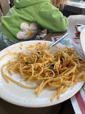 The shrimp scampi that was just buttered noodles, which my 2 year old loved.