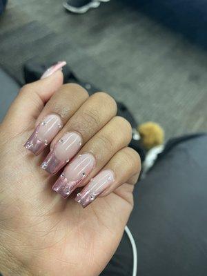 GelX pink chrome French tips with gems