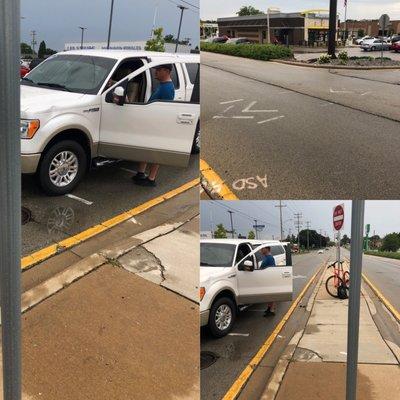 A potential customer of Stumpf Ford ran over the Biking/Pedestrian path and almost completely crushed me.