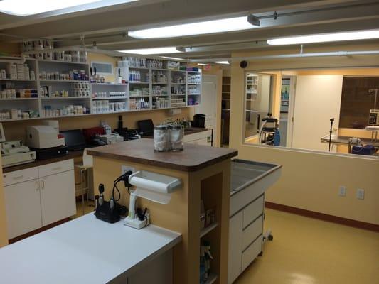 Treatment and dentistry area with view of pharmacy