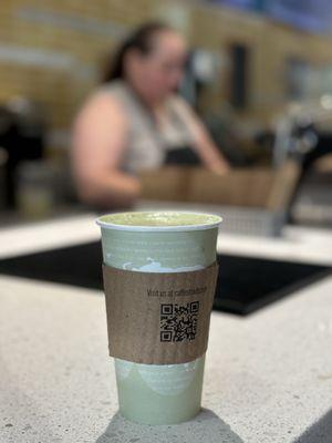 Hot matcha latte: $6 before tip - they charge extra if you need a disposable cup.