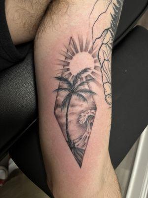 Island scape tattoo by Eddie