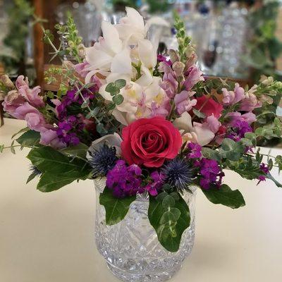 Heritage irish crystal with fresh flowers for a birthday