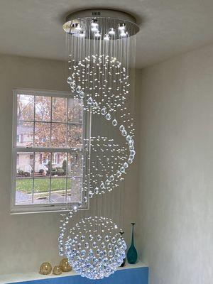 72" led chandelier install 2 story foyer