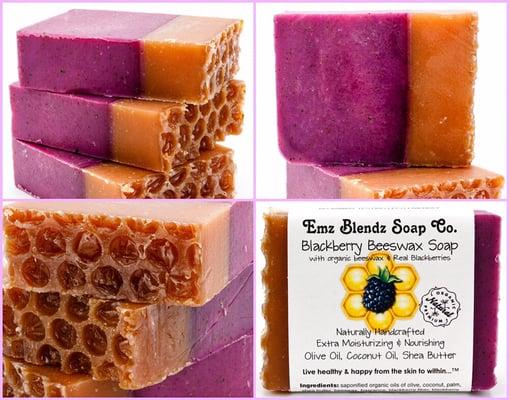 One of our favorite summer soaps made with fresh blackberries and raw organic beeswax. Mmmmm