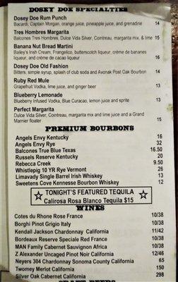 Specialty Drink Menu