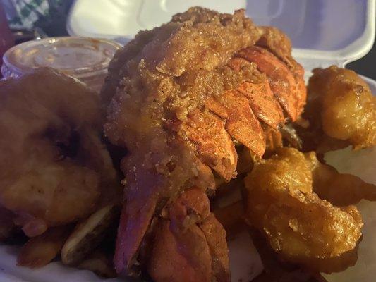 Fried lobster tail basket plus shrimp