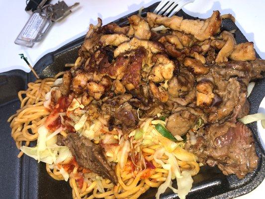 Steak n chicken teriyaki with noodles