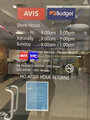 Notice the hours are not the same as the store mall hours, nobody informed us and when we called they said they were permanently closed