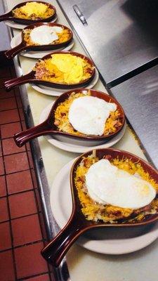 Breakfast skillets: $7.55 All meat skillet: $8.19