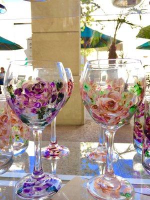 Beautiful rose painted glasses