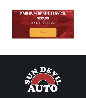 $129.95 premium brake service (Offer valid until 2/28/2021)