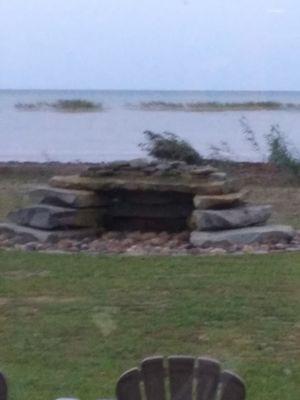 Outdoor fire pit by lake huron