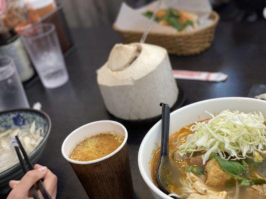 Egg coffee and bun rieu