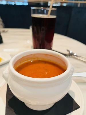 Yummy tortilla soup and fresh brewed unsweet tea