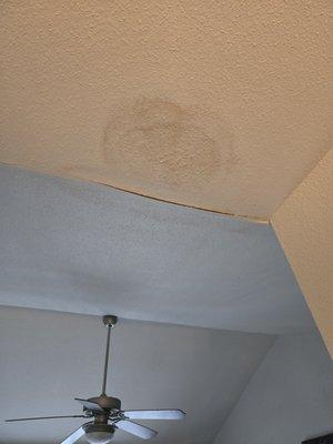 Leaking ceiling. Notice the crack from the long term leaking.