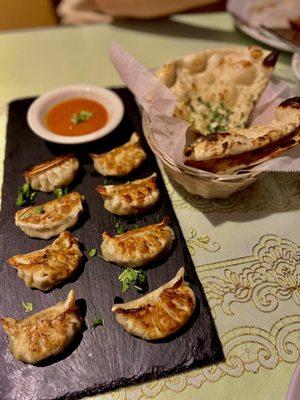 Vegetable Momo and Garlic Basil Naan