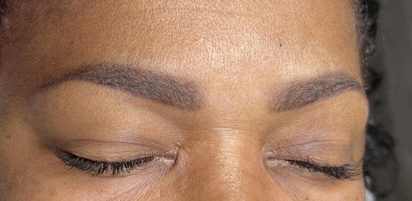 This beautiful brows are 100%  heald 6 weeks after first appointment! Technique use was Ombre Brows