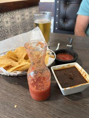 Complimentary salsa and chips. Was charged a $3.00 up charge for the spicy chipotle sauce. Very good though. I took it home