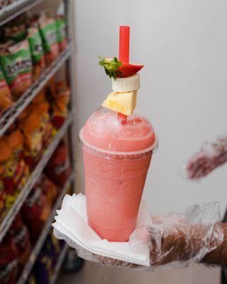 One of the fruit smoothies where you pick three fruit flavors. Strawberry Banana Pineapple go great together.