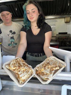 Steak n chicken quesadillas with great staff!