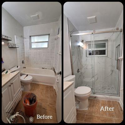 We removed the old bathtub and made a new shower as the customer requested.