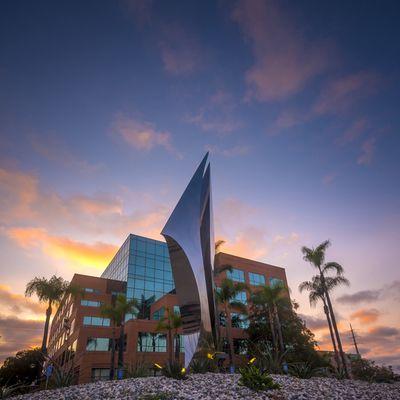 A spectacular San Diego sunset frames our University City Center building. A number of our classes happen here, and parking is free!