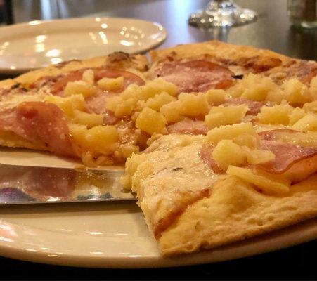 Hand tossed Canadian Bacon and pineapple pizza