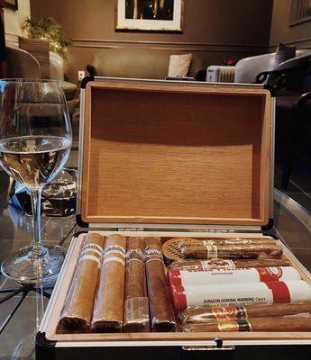 A box of cigars sold for the smoking lounge