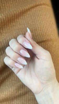 Almond Shaped Gel Nails Pink and White Ombré by Hollie at Sunsationails