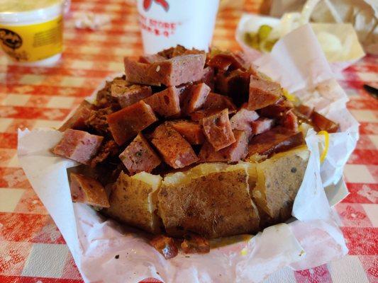 Sausage and pork smoked potato.