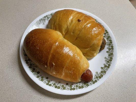 Large sausage & cheese and a spicy boudain kolache.