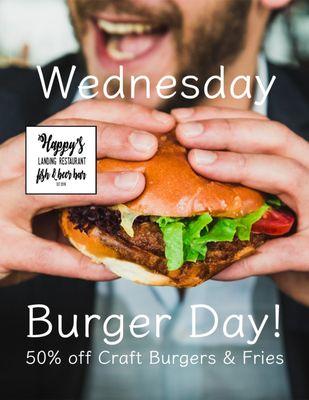 Half Price Craft Burgers every Wednesday, all Day!