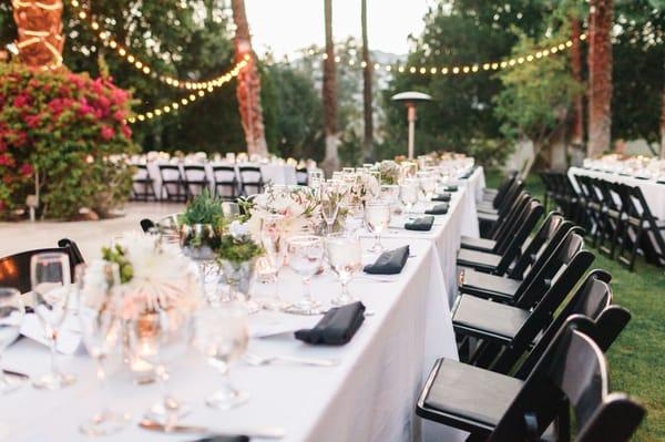 Wedding tables chairs and linens set up by Party Plus Rentals (the flowers were done by the coordinator)