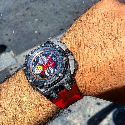 Audemars Piguet Grand Prix carbon on a red camouflage Horus strap. (Authorized retailer of Horus straps)