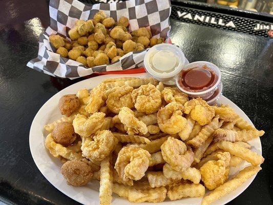 Fried shrimp + fries + side of okra