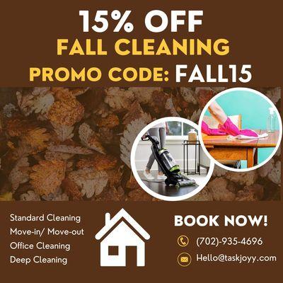 Get 15% OFF on you September and October cleaning. Book Now and enjoy the discount.