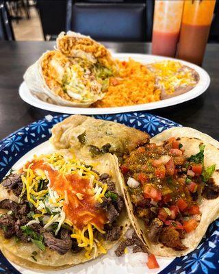 Fish burrito, chicharrones taco, carne asada taco, and jalapeño cheddar tamale !