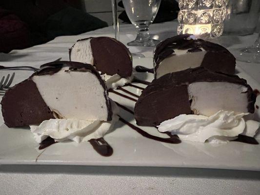 Tartufo with chocolate and vanilla ice cream served for two